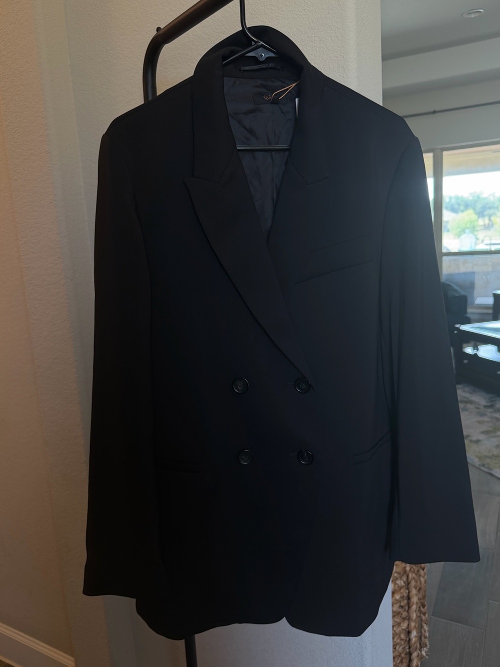 Quince Stretch Crepe Black Double-Breasted Suit Jacket Blazer XL